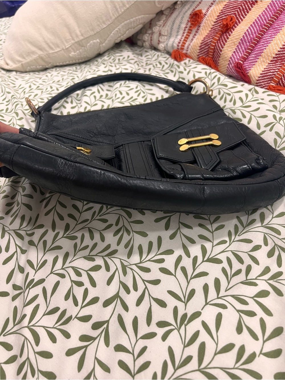 Ralph Lauren Black Leather Top-Handle Hobo Bag with Gold Hardware - Picture 6 of 6